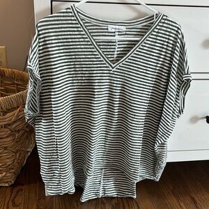 CJLA white and olive striped tee